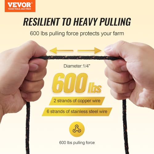 VEVOR Electric Fence Wire, 1000Ft 305M Portable Polywire, 1/4" Diameter 2 Copper Strands for Reliable Conductivity and Rust Resistance, Fencing Rope Line for Horse, Cattle, Livestock - size: 1000Ft 305M, style: 1/4" Strands