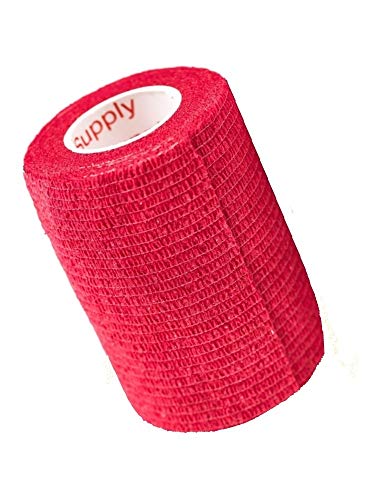 Vet Wrap Tape (Red) (2 Pack) (3 Inch x 15 feet) Self Adhesive Adherent Adhering Cohesive Flex Self Stick Bandage Grip Roll Dog Cat Pet Horse - color: Red, size: 2 Rolls