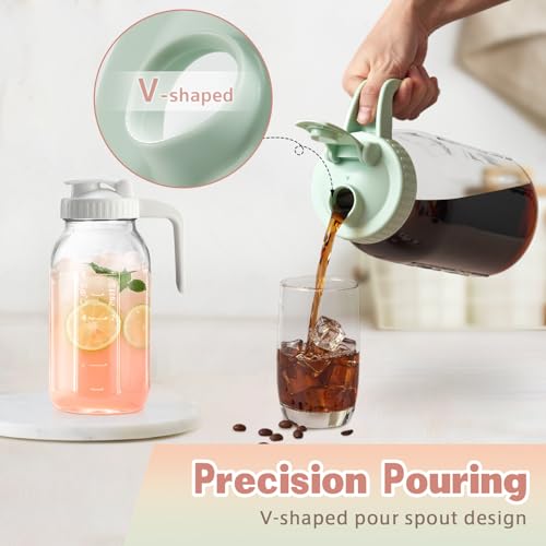 Mason Jar with Pour Spout Lid V-shaped, 2 Quart Iced Tea Pitcher Double Leak Proof, 64 oz Drink Pitcher for Breastmilk, Sun Tea, Juice, Coffee Creamer - color: Blue, size: 64 Ounces