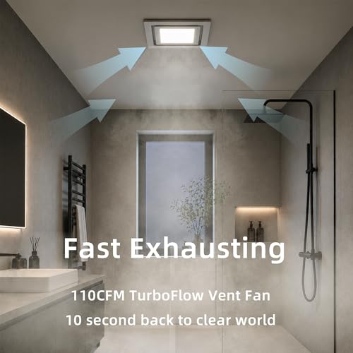 8 * 8" Bathroom Exhaust Fan with Led Lights, 125 CFM Whisper 1.0 sone, 8"x8" Opening, 9.3" Housing Ceiling Vent, Extractor for Ventilation, Garage, Basement, Kitchen - size: 8“ openning with Led