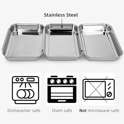 3-Piece Stainless Steel Breading Set – Interlocking Coating Trays for Chicken, Fish, Meat | Non-Slip, Dishwasher Safe, Oven Safe | Stackable Space-Saving Design for Flour, Egg (L-10.6" x 6.2") - size: 10.6" x 6.2" x 1.2"