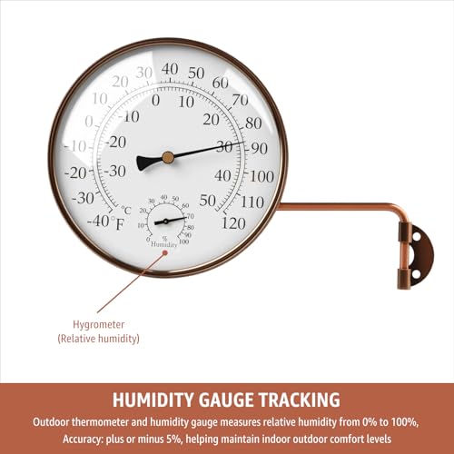 6" Brass Analog Outdoor Thermometer & Humidity Gauge, Vintage Decor | Easy Install, Battery-Free, Window Readable for Patio Garden Garage Greenhouse - color: 6 INCH
