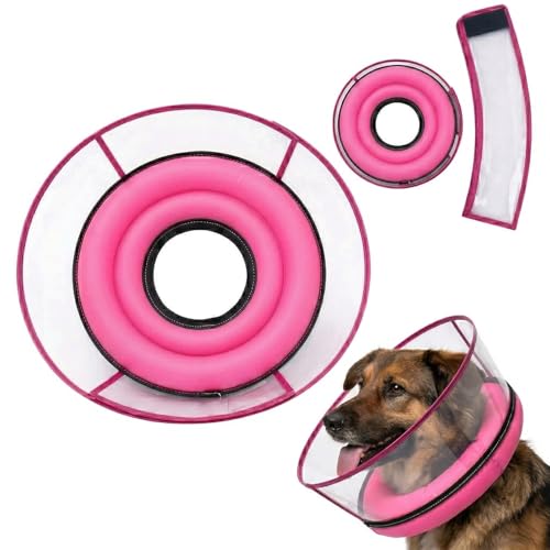 2-in-1 Soft Inflatable Dog Cone Collar Alternative,Dog Collar After Surgery | Dog Cone Collar With Enhanced Anti-Licking Guard Shield,Adjustable Recovery Cones for Large Medium Dogs and Cats,Pink,L - color: Pink, size: L(Neck Girth:15"-17.5")