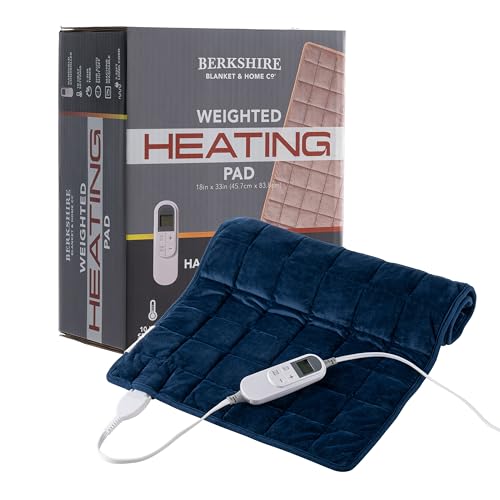 Berkshire Blanket Weighted Heating Pad - 18"x33" Electric Heat Wrap with 10 Heat Settings & Auto Shut Off - Soothing Heat Wrap for Back, Neck, Shoulders, Legs, Abdomen - Machine Washable & Portable - color: Dress Blues, size: 18" x 33"