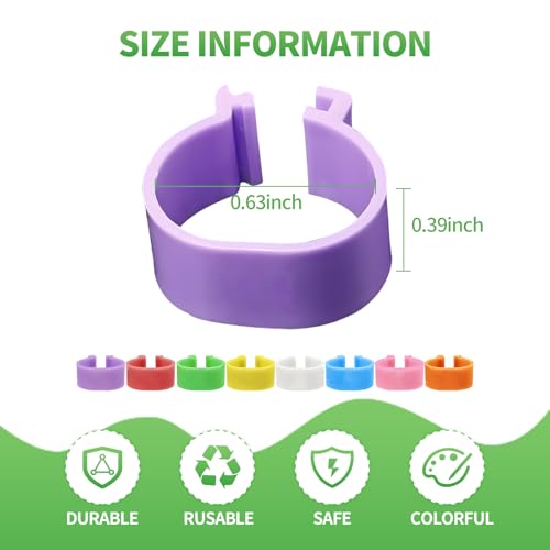 80 PCS Chicken Leg Bands,Chicken Tags for Legs with 8 Color,0.6in Colorful Snap-On Poultry Identification Rings for Chickens,Ducks,Quails,Pigeons - size: 80 PCS