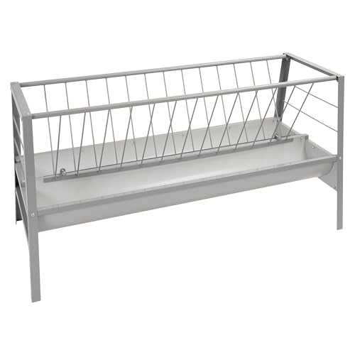 HECASA Livestock 2-in-1 Hay & Grain Feeder Storage and Dispensing Feed Pan | 55 Gallon Capacity Livestock Hay Feeders for Goats, Sheep, Horses Steel Powder Coated Silvery - size: Silvery