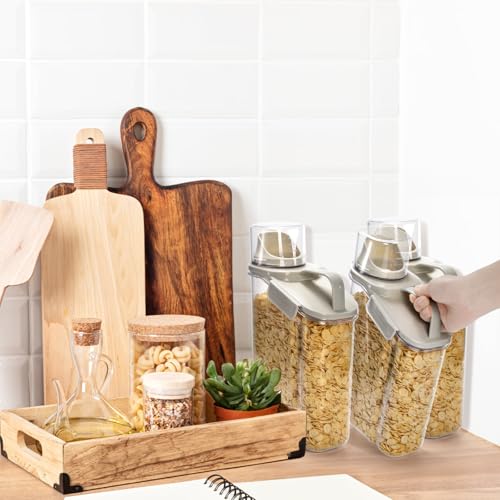 DEAYOU 2 Pack Bird Seed Storage Container, 3 Qt/2.8 L Airtight Cereal Storage Bin with Pour Spout and Measuring Cup, BPA Free Plastic Water Pitcher with Handle for Rice, Grain, Flour, Pet Food
