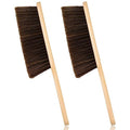 2 Pieces Woooden Dust Brush Hand Broom Bench Brush with Long Wood Handle Whisk Broom Soft Bristle Brush for Counter Bed Sofa Car Fireplace Clothes Household Cleaning - color: Brown