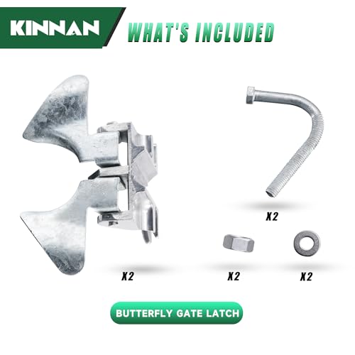 2 Pack KINNAN Chain Link Fence Butterfly Gate Latch, Galvanized Steel Butterfly Gate Latch for 1-3/8" Gate Frame and 2-3/8" Gate Post, Fence Gate Latch with Padlock Hole