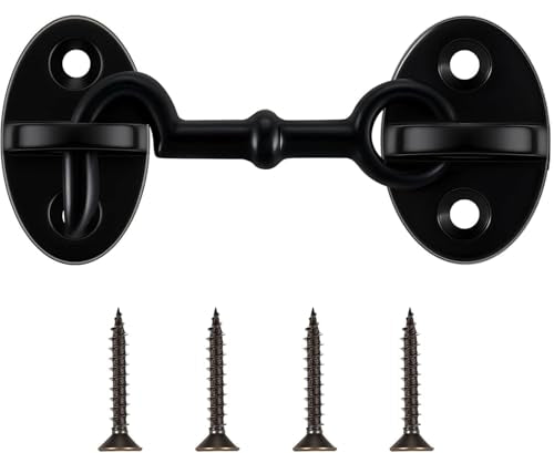 Cabin Hook and Eye Door Latch, 2.8 in, Black Powder Coat | Solid Brass, Heavy Duty Construction, Barn Door Gate Latch, Window Sash Catch, Screws Included - color: Brass | Black Powder Coat