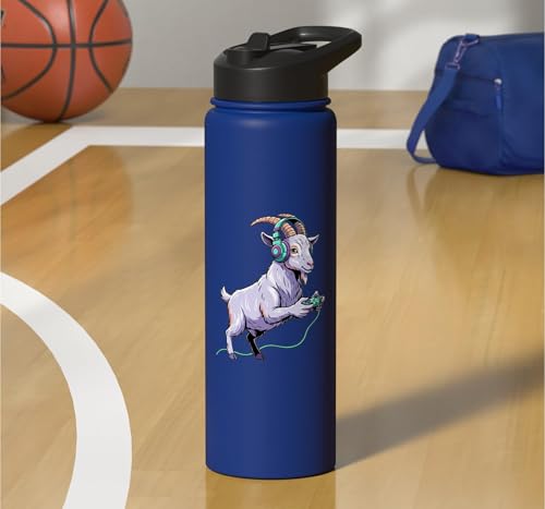 Gaming Goat Kids Controller Gamer Illustration Cute Goat Stainless Steel Insulated Water Bottle - color: Royal Blue