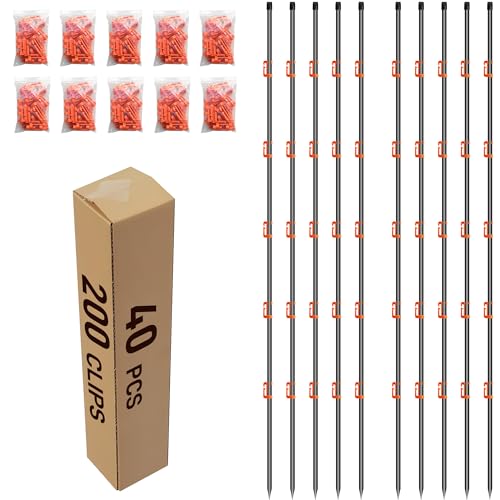 76Inch Electric Fence Posts 40Pack, Fiberglass Fence Post with 200 Adjustable Clips for Garden, Step-in Temporary Fence Stakes for Patio Yard Farm, Glass Fiber Fencing for Livestock Horse Cattle - size: 76 Inch