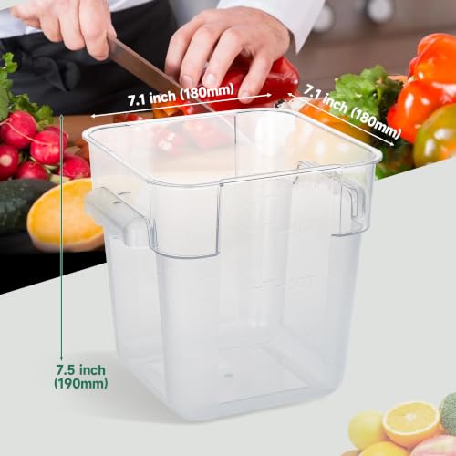 4 Pack 4 Qt Square Polycarbonate Food Storage Containers with Lids | Clear BPA-free PC with lids, side handles, measurement scale and stackable design; for food prep, storage and freezer use. - color: 4Qt
