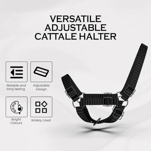 Adjustable Nylon Cow Halter | Calf Halter one Halter for (1 Year to Full Size) Easy Adjustable Straps elimates the Need of Ill-Fitting Cattle Halter - color: BLACK