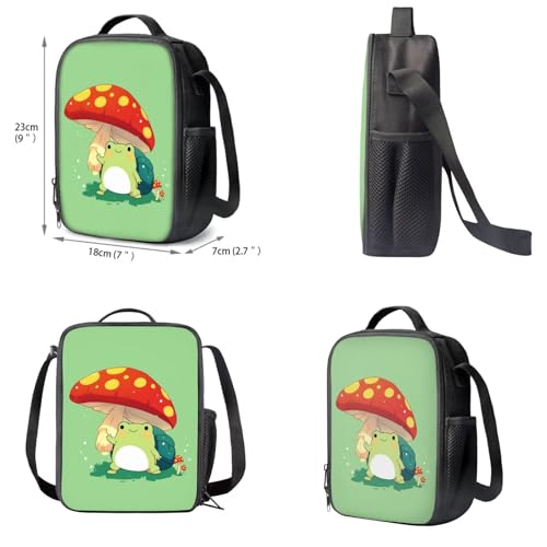 Upetstory Mushroom Frog Backpack for Girls Kids Schoolbag Set with Lunch Box Pencil Purse 5 in 1 School Bag Set Water Bottle Sleeve Middle Elementary Preschool Kindergarten Bookbag Book Cover - color: Mushroom Frog