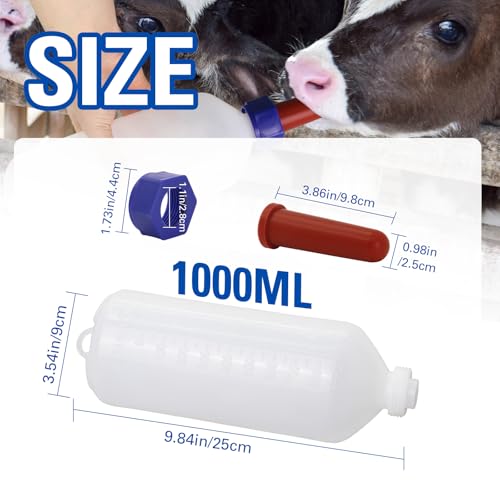 2 Pack Calf Nursing Bottle 1000ml, Livestock Feeding Bottle for Orphaned | Rubber Nipple No Latex Chew Resistant, Calf Lamb Pig Puppy Kitten Goat Sheep Farm Animal Supplies (1000ml) - size: 1000ml