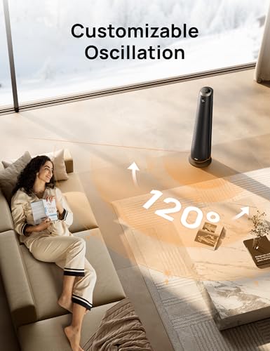 DREO Space Heater Large Room, 120° Oscillation, 30" Heaters with Remote | Adjustable Thermostat, 5 Heat & 3 Fan levels, 8 Safety Protection, ECO Mode, 1-12H Timer, 25dB Quiet Heater for Office, Gold - color: Gold