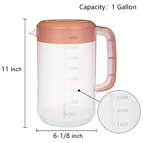 2 Pack 1 Gallon Plastic Pitcher with 3 Ways Lid, Large Gallon Water Ice Tea Pitcher with Handle Measurement for Party Outdoor, Freezer/Dishwasher Safe, BPA Free