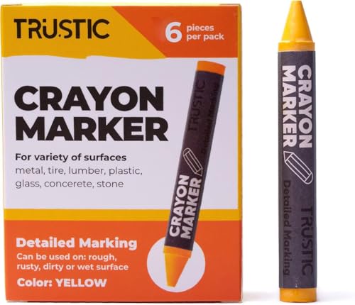 Universal Crayon Wax Marker for Industrial and Craft Detailed Marking on Lumber Metal Carton Ceramics Concrete Glass Plastic Tire, 4 x 1/2", Pack of 6 (Yellow) - color: Yellow