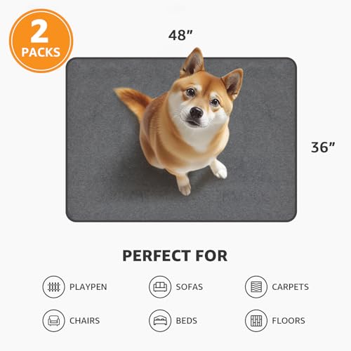 Washable Dog Pee Pads, 2 Pack, 36x48 Reusable Puppy Pads, Waterproof | Leakproof Dog Mats, Non-Slip Puppy Training Pads for Whelping, Playpen, Crate, Senior Dog Incontinence, Housebreaking - size: 36"x48"-2PACK