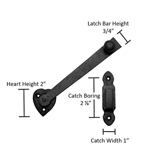 Renovators Supply Manufacturing Door Latch 6 in. Black Wrought Iron Gate Latch/Barn Door Latch Lock with Heart Shape Backplate and Mounting Hardware - color: Black Heart, size: Pack of 1