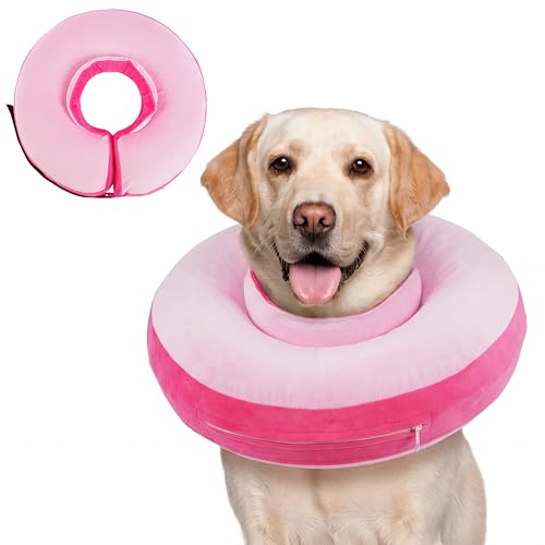 Kuoser Inflatable Dog Cone Collar, Dogs Donut Collar to Stop Licking, XL | Soft Dog Cone Alternative After Surgery, Inflatable Pet Neck Pillow Comfortable Recovery E-Collar for Small Medium Large Dogs - color: Rose Latte, size: Xl (Neck: 19.6" - 25.5")