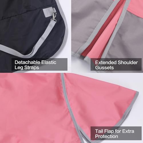 1200D Horse Blanket, 0g No-Fill Waterproof Turnout Rain Sheet | 1200D Ripstop Outer, Waterproof Breathable Shell, Anti-Rub Lining, 0g No-Fill, Keep Dry in Mud & Wet Weather, Large Tail Flap - color: Pink Grey, size: 84"