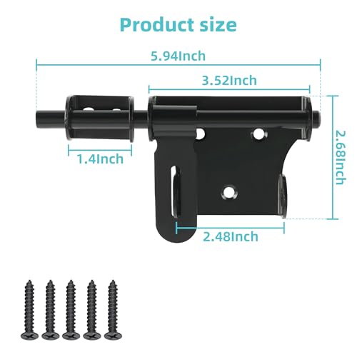 Alise 6 Inch Slide Bolt Gate Latch, Door Lock with Padlock Hole, Heavy Duty Stainless Steel Barrel Bolts Safety Door Lock for Wooden Fence, Outdoor Fence,Shed Door Black | Door Lock with Padlock Hole, Heavy Duty Stainless Steel Shed Door Latch for Wooden