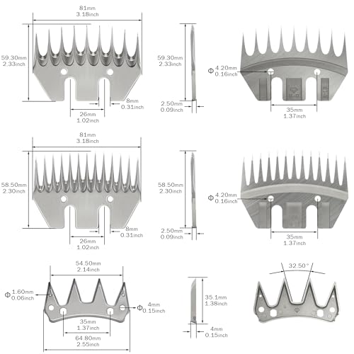 Sheep Shears Replacement Blades fit for Oster/Heiniger/GDJOB/BEETRO/Dragro/TAKEKIT Shearing Wool Clipper for Grooming Goats, Lambs, Llamas, Alpacas, Horse, Stainless Steel 13-Tooth & 9-Tooth, 2 Pack