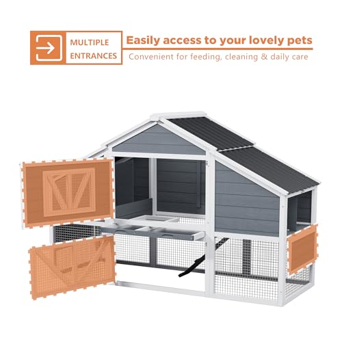 Outdoor Chicken Coop with Nesting Boxes, Wood Rabbit Hutch with Run | Hen House Poultry Bunny Cage For 4-6 Chickens Removable Tray for Easy Cleaning