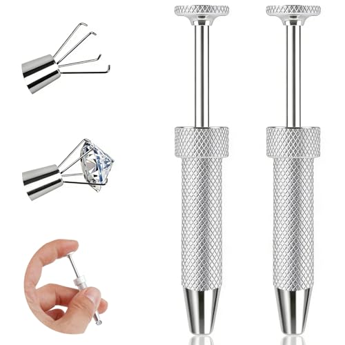 2Pcs Piercing Ball Grabber Tool for Changing Jewelry, Stianless Steel Flat Back Earring Applicator Internally Threaded Push Pin Piercing Grabber Tool - color: Silver-B-2pcs