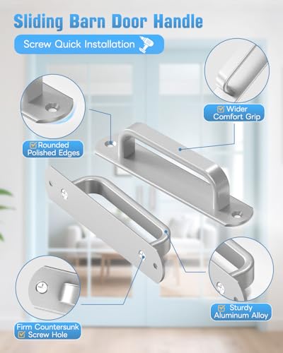 5.7 Inch Sliding Barn Door Handle - Aluminum Hardware Cabinet Pull Handles for Drawer, Closet, Shower/Glass/Shed/Kitchen/Garage Gate Doors with Screws (2, Silver) - color: Silver