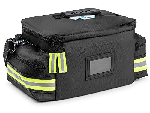 Scherber First Responder Fully-Stocked Professional Essentials EMT/EMS Trauma Kit | HSA/FSA Approved | Reflective Bag w/8 Zippered Pockets & Compartments & 200+ First Aid Supplies - Black - color: Black