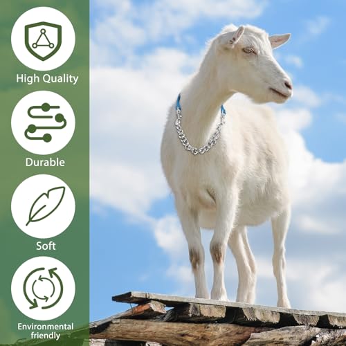 Misdary 2 Pcs Goat Show Collars, Adjustable 14"-24" Iron Chain Halter for Sheep, Horses, Dogs, Cows & Calves, Farm Animal Supplies Accessories Animal Lovers Gift (14'',Blue) - color: Blue