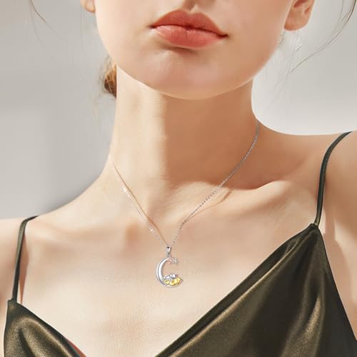Snake Moon Necklace - 925 Sterling Silver Moon Pendant Necklace - Snake Jewelry for Women - style: Cat