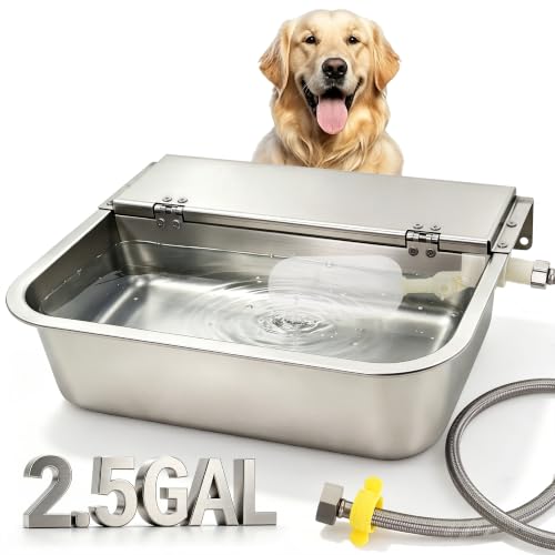 2.5 Gal Automatic Dog Water Dispenser,Self Filling Stainless Steel | Float Valve Auto-Refill |Fits 3/4" GHT | Wall Mount & Floor Use | Anti-Slip|Drain Plug| For Dogs, Cats, Chickens & Livestock