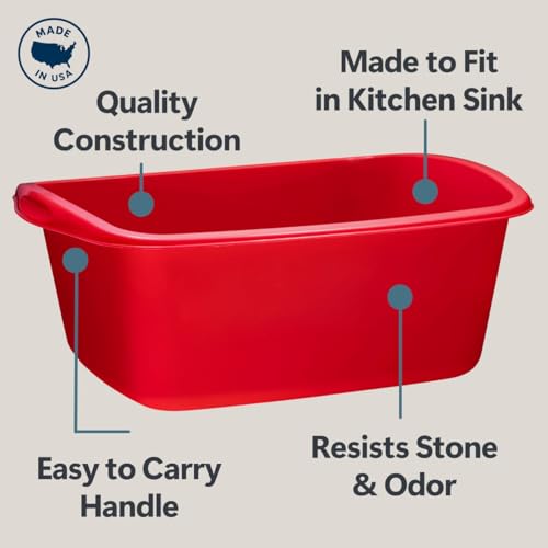 Tribello Plastic Wash Tub Dishpan Basin and Foot Bath for Soaking Feet, Laundry Hand Wash Bucket, Dish Pans for Washing and Storage Cleaning Supplies - 12 Quarts - Heavy Duty - Made in USA (Red) - color: Red