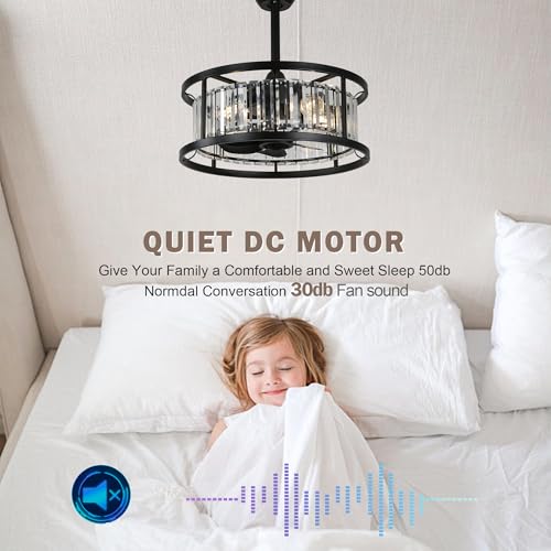 20" Crystal Ceiling Fan with Lights Caged Fandelier Ceiling Fan | Modern Crystal Chandelier Light for Bedroom Nursery Living Room, Remote Control Reversible 6 Speed 4 E26 Bulbs (Not Included) - color: Crystal Cage