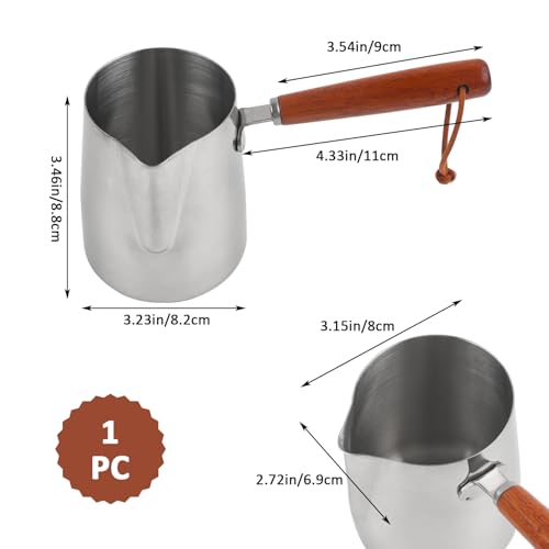 12 oz Milk Frothing Pitcher 350ml Stainless Steel Milk Steamer Cup | Wood Handle for Coffee Espresso Machines Accessories