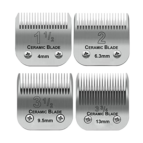 Replacement Blades set compatible with Oster Classic 76/Andis dog Clippers | Include（1-1/2+#2+3-1/2+3-3/4）Cut Length 4mm to 13mm，4 Pack - color: 4MM-13MM(4 PACK)