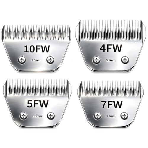 Detachable Pet Clipper Wide Blades Dog Grooming Clipper Replacement Ceramic Blades Set, Compatible with Andis, Wahl, Oster(Size 10FW+7FW+5FW+4FW,Cut Length1.5mm-9.5mm) - size: 10FW+7FW+5FW+4FW