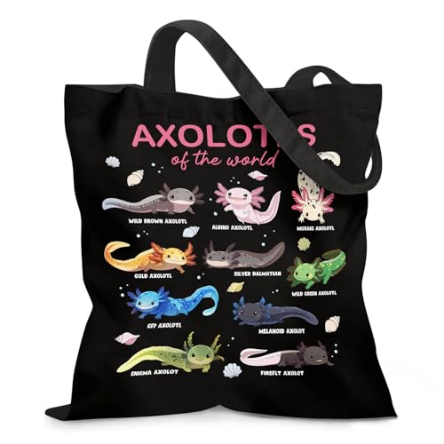 Aesthetic Canvas Tote Bag for Women - with Magnetic Snap Closure & Zipper Inner Pocket Reusable Totes Bag - color: Axolotls1