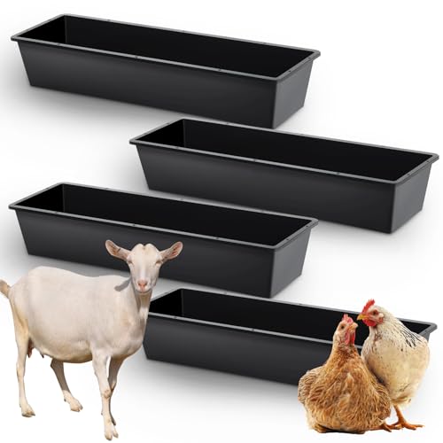 Geelin 4 Pcs 12 Gallon/48 Quart Livestock Water Trough Tempered Plastic | 39" Long Large Capacity Livestock Feeding Trough for Calves Pig Sheep Horses Alpacas and Goats Farm Animal Feeding - color: Black, size: 12 Gallon/48 Quart