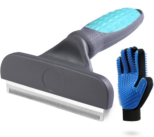 2PCS Pet Grooming Brush Set, Undercoat Deshedding Tool & Double-Sided Silicone Glove for Dogs, Cats & Horses - Gentle & Effective Loose Hair Removal, Shedding Reduction