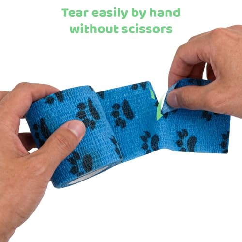 Vet Wrap for Dogs, Self Adhesive Bandage for Wounds & Paw Protection, Waterproof Non-Woven Cohesive Wrap for Swelling, Sprains & Pain Relief, 2 Inch 6 Rolls