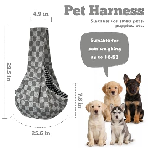 Dog Sling Carrier for Small Dogs and Cats 5–16 lbs, Puppy Carrier Sling with Safety Hook and Storage Pocket, Hands Free Pet Carrier Purse for Travel, Walking, Shopping (Grey Check) - color: Grey Check