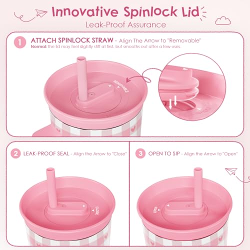 SANDJEST Bow Stainless Steel Tumbler 20oz with Handle and Silicone Straw Locking Lid for Kids Girls, Birthday Christmas Back to School - color: Bow 2