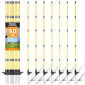 48In/4FT Fiberglass Step-in Electric Fence Posts | 5 Clips, Holds Wire, Poly Tape, and Poly Rope, Livestock Control | Lightweight, Anti-Rotation