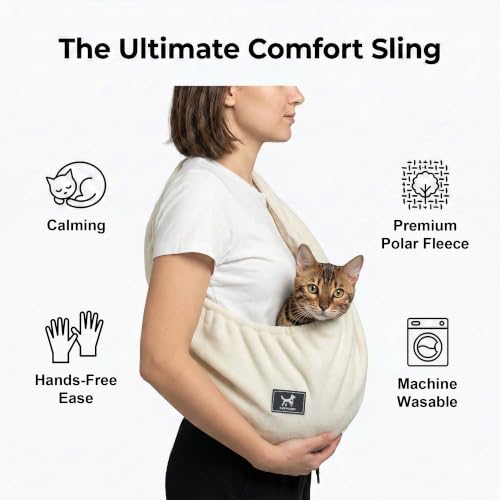 Donut Cat Sling Carrier for Small Pets 3-13 lbs, Soft Polar Fleece | Hands-Free Pet Pouch, Lightweight Indoor Cuddle Bag, Cozy Wearable Carrier for Cats, Kittens and Small Pets, Apricot - color: Apricot