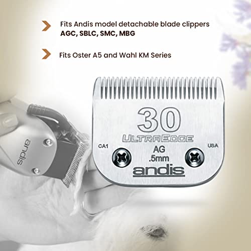 Andis 64075 UltraEdge Blade, Size 30, 1/50in, Chrome, for Larger Animals | Carbonized steel, rust & heat resistant, ideal for cattle & horses, andis clipper blade - style: 30 Blade (Pack of 1)